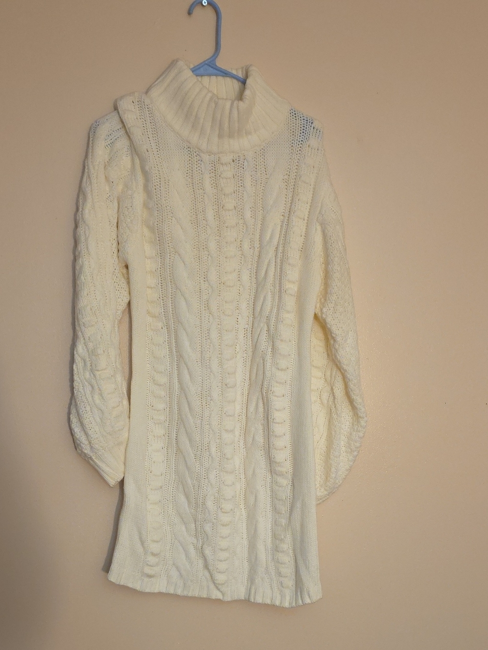 Fashion Nova Cream Cable Knit Turtleneck Sweater Dress